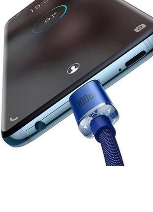 Кабель baseus crystal shine series fast charging data cable type-c to type-c 100w 1.2m - blue 4