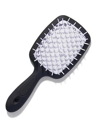 Щетка для волос hollow comb superbrush plus black-white с покрытием soft touch