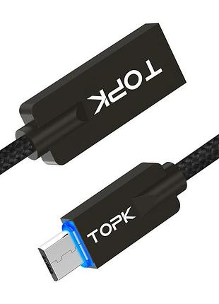 Кабель topk led light microusb 0.6m - black