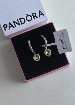 Сережки жовте серце пандора pandora