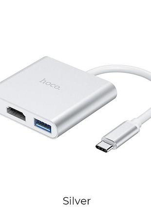 Usb-хаб hoco hb14 easy use type-c adapter (type-c to usb3.0+hdmi+pd) - silver 4
