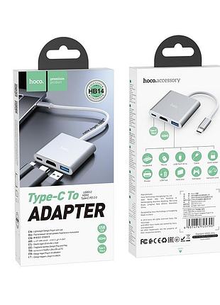 Usb-хаб hoco hb14 easy use type-c adapter (type-c to usb3.0+hdmi+pd) - silver 9