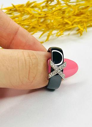 Кольцо женское из чёрной керамики 20