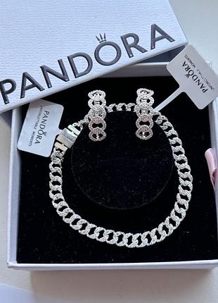 Набор украшений пандорас паве браслет и серьги pandora