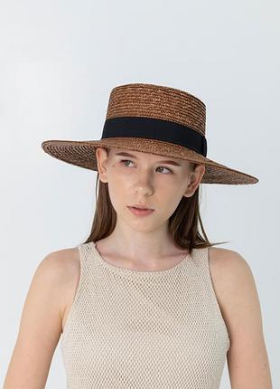 Солом'яний капелюх канотьє з полями 10 см d.hats коричневого кольору
