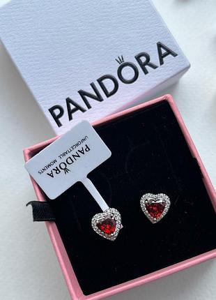 Серьги красное сердечко серебряные пандора pandora