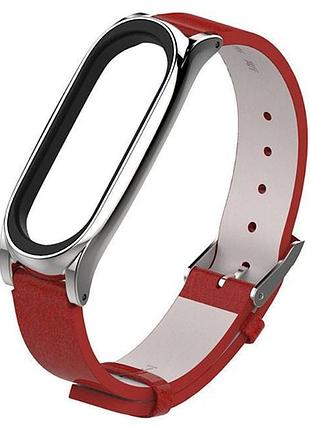 Шкіряний ремінець primo mijobs для фітнес-браслета xiaomi mi band 4 - red&silver