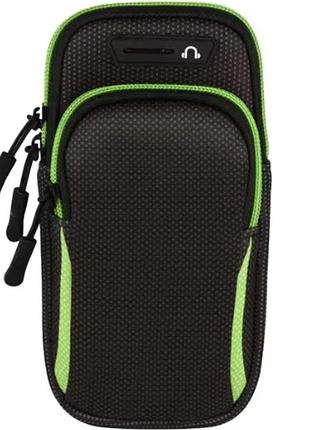 Чехол на руку primo sport универсальный спортивный для телефона до 6.5" - black/green