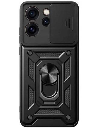Чехол primo shockproof для oppo reno 14f 5g - противоударный, с подставкой и шторкой для камеры - black