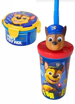 Детский набор для завтрака, обеда или перекуса paw patrol (щенячий патруль) – ланчбокс и стакан, синий