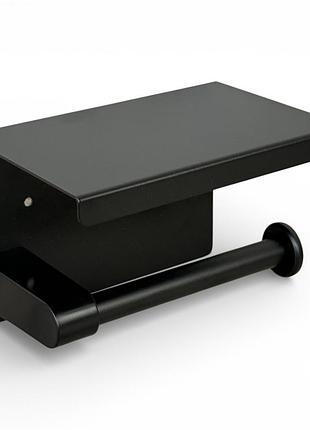 Держатель туалетной бумаги primo tp03 металлический с полкой - black