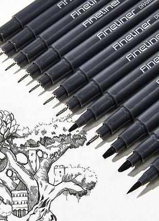 Набір лінерів для малювання та графіки 12 шт чорний fineliner shands