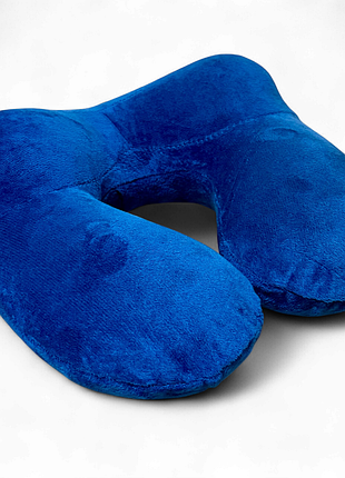 Надувная подушка-подголовник pillow для путешествий велюровая - dark blue