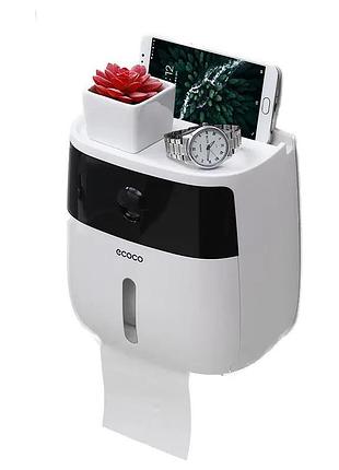 Держатель туалетной бумаги ecoco настенный с полкой для телефона - white black