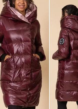 Зимняя женская куртка цвет бургунди, пуховик одеяло oversize модель фабричный китай hadavoee. гарантия качества и стиля