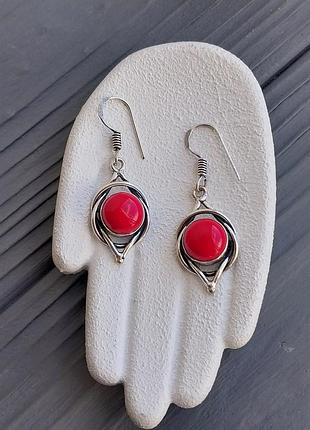 Коралл серьги натуральный коралл серьги с кораллом в серебре индия!