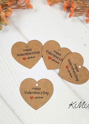 Бірка happy valentine`s day with love крафт (день св. валентина) 50х40мм (5шт)