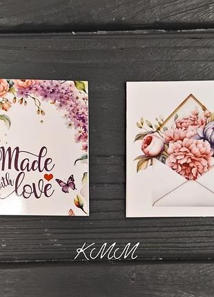 Листівка бирка hand made with love (конверт) 50х45мм (5шт)
