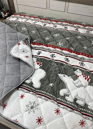 Ковдра новорічна з холофайбером на овчині ведмеді