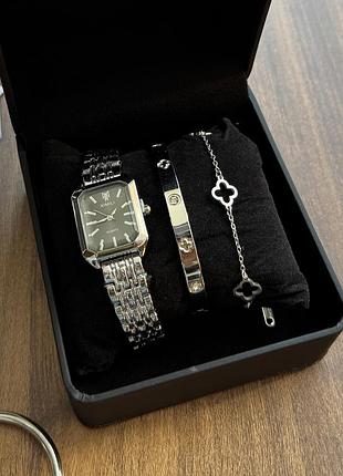 Подарочный набор украшений в кробке gonchar&co. silver «black classic» картье, клевер 2шт браслеты + часы, медсплав 77-730