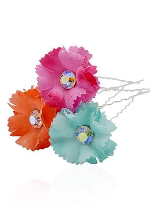 Набор заколок шпилек для волос с тканевым цветком гвоздика 24шт (4698)