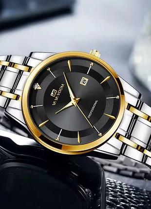 Мужские часы gonchar & co. va va voom professional черный циферблат кварцевые 43 мм стальной браслет дата 3atm silver gold