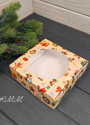 Коробка с круглым окном новогодняя 150х150х50мм