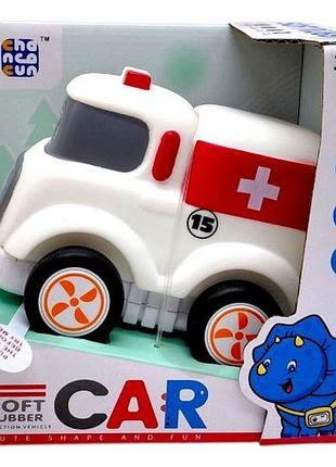 Машинка музыкальная (скорая помощь, подсветка, звук транспорта, мелодия, инерция, резиновый корпус и колеса, длина 13 см, в