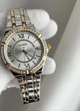 Часы женские наручные guess (гесс), комбинированный с белым циферблатом ( код: ibw912syo )