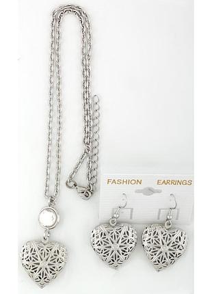Набір із сережок і підвіски на шию сріблястий (8595)
