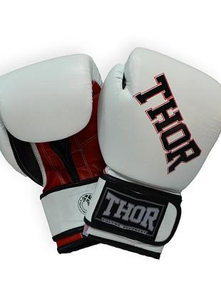 Рукавички боксерські thor ring star 12oz / шкіра / біло-червоно-чорні