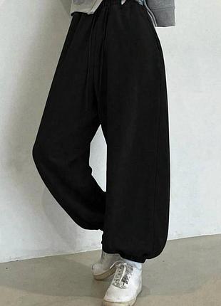 Жіночі широкі джогери 42-56 maxi oversize спортивні штани з гумкою на весну літо двонитка жіночі s-xxl чорний, 44/46