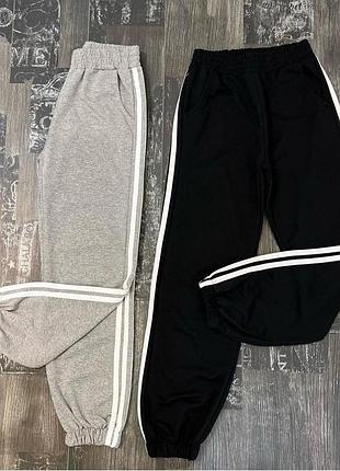 Жіночі спортивні штани з лампасами 42-46 48-50 джогери з резинкою s-xl штани двохнитка жіночі з смужками