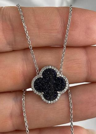 Серебряное колье клевер д.1,5 см.