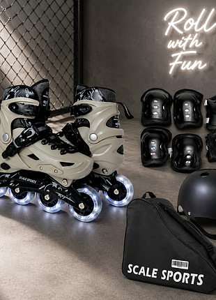 Комплект детских роликов scale sports gray lf 605 раздвижные + защита + шлем (34–38)