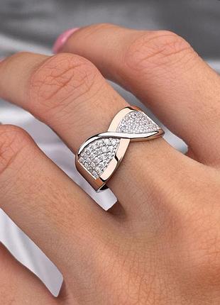 Серебряное женское кольцо с золотыми вставками 0383.10