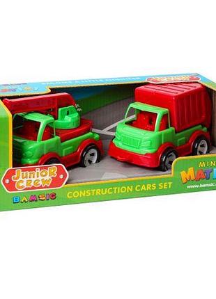 Mini matiki коробка 2 (кран, мусоровоз), набор детский bamsic (красно-зеленый)