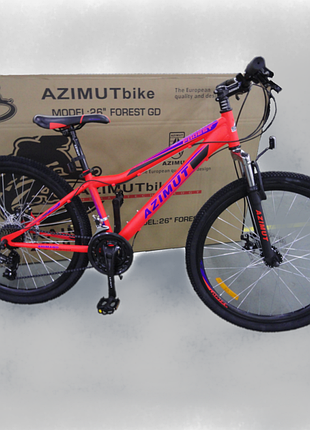 Спортивный велосипед 26 дюйма azimut forest shimano рама 13" красный