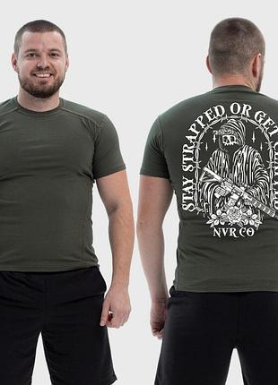 Чоловіча тактична футболка з принтом sunset goons stay strapped or get clapped скелет стрілок, хакі