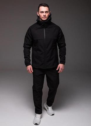 Чоловічий утеплений костюм softshell чорний куртка + штани xl
