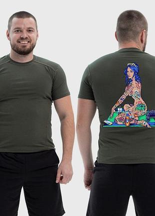 Чоловіча тактична футболка з принтом sunset goons дівчина з синім волоссям, хакі