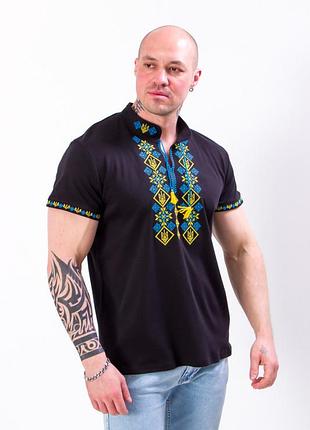 Вишиванка чоловіча, чорна з коротким рукавом, інтерлок, бавовна 100%, розмір 44,46,48,50,52,54,56,58 50