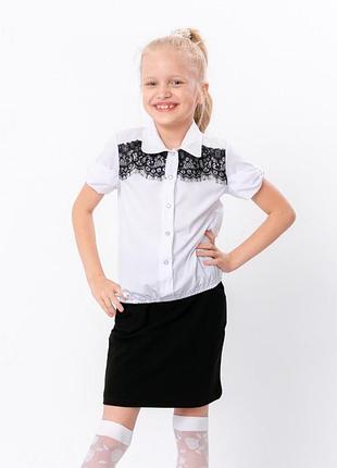 Блузка для девочки с коротким рукавом, белая софт, 122см, 128см, 134см, 140см, 146см, 152см, 158см