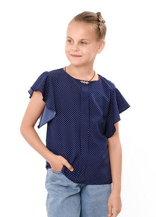 Блузка для девочки с коротким рукавом, синяя софт, 128см, 134см, 140см 134