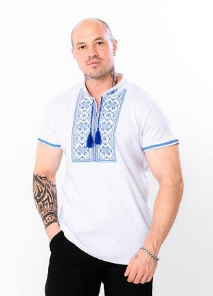Вишиванка чоловіча, біла з коротким рукавом, інтерлок, бавовна 100%, розмір 46,48,50,52,54,56,58 58