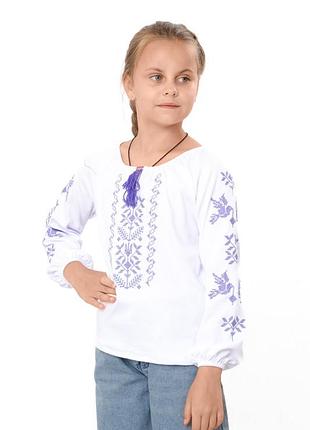 Вишиванка для дівчинки, дитяча та підліткова, білий із довгим рукавом, інтерлок, 100% бавовна, від 110 см до 170 см 140