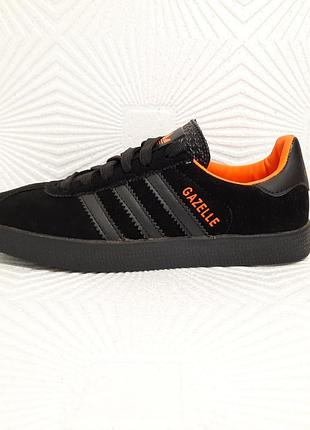Кеды женские и подростковые черные с оранжевым adidas gazelle 39