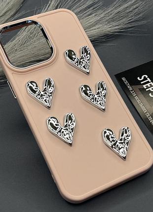 Чохол для iphone 15 pro max сердечка 3d об'ємний протиударний силіконовий матовий софт тач