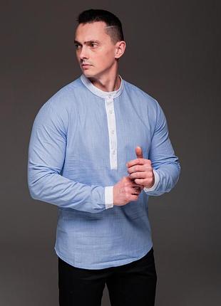 Сорочка лляна з білими вставками , довгий рукав xl