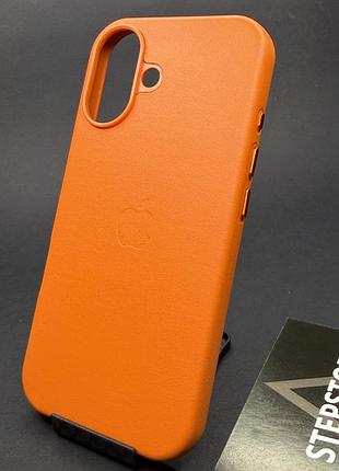 Чехол leather case для iphone 17 с magsafe с анимацией под кожу с закрытым низом оранжевый (orange)